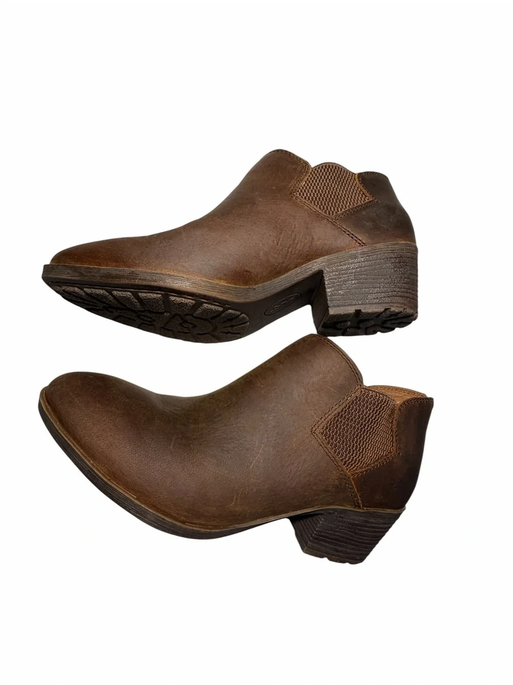 B.O.C Brown Leather Western Ankle Booties - Womens 8